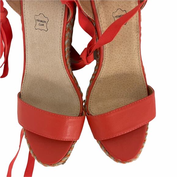 NWOT VANESSA WU Espadrille Wedge Coral Gold Gray Raffia Yarn Size 40/ US 10 - Picture 12 of 13